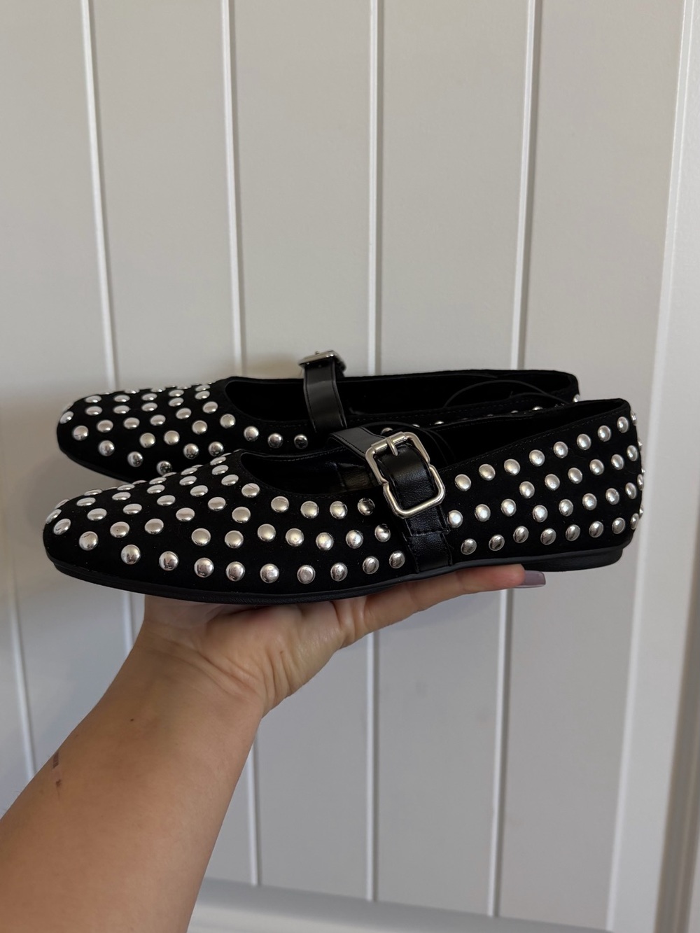 Worthington Black Mary Jane Flats with Silver Studs